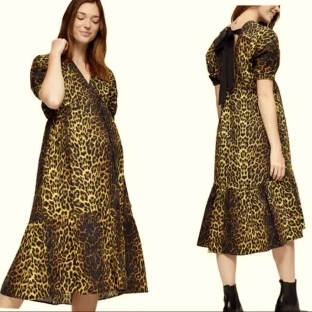 TOPSHOP- Maternity 
Leopard bow back, puff sleeve, midi dress